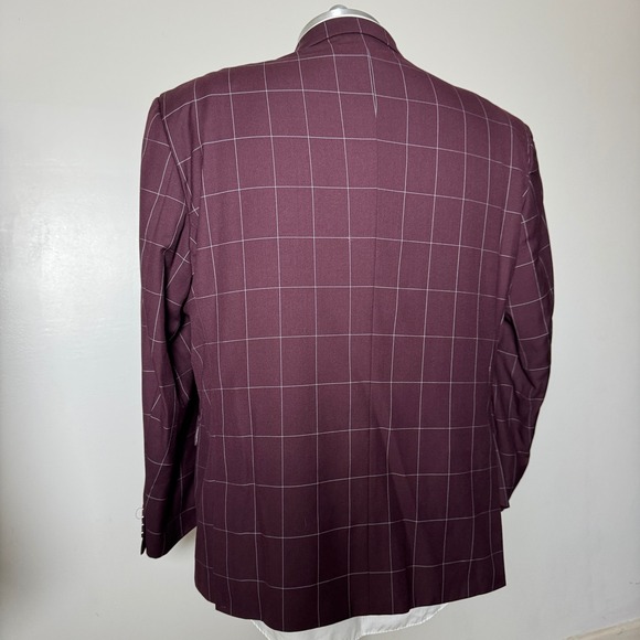 Vinci‎ Philosophy Mens Burgundy Plaid Double Breasted Suit Check 52R 42W - Picture 3 of 7